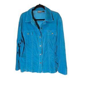 Chico’s Additions Jacket Size 3 (XL or 16) Blue Lightweight Denim Style Jacket